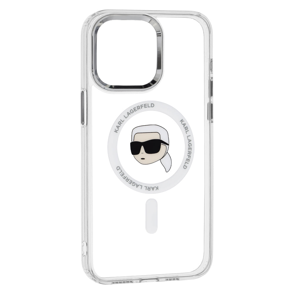 MagSafe cover til Apple iPhone 15 Pro Max, Karl Lagerfeld, IML Metal Karl's Head, Hvid
