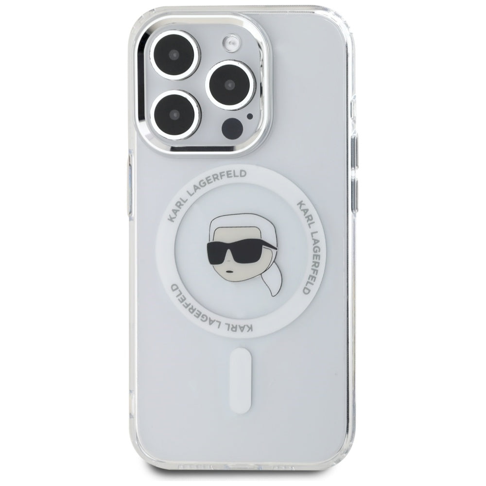 MagSafe cover til Apple iPhone 15 Pro Max, Karl Lagerfeld, IML Metal Karl's Head, Hvid