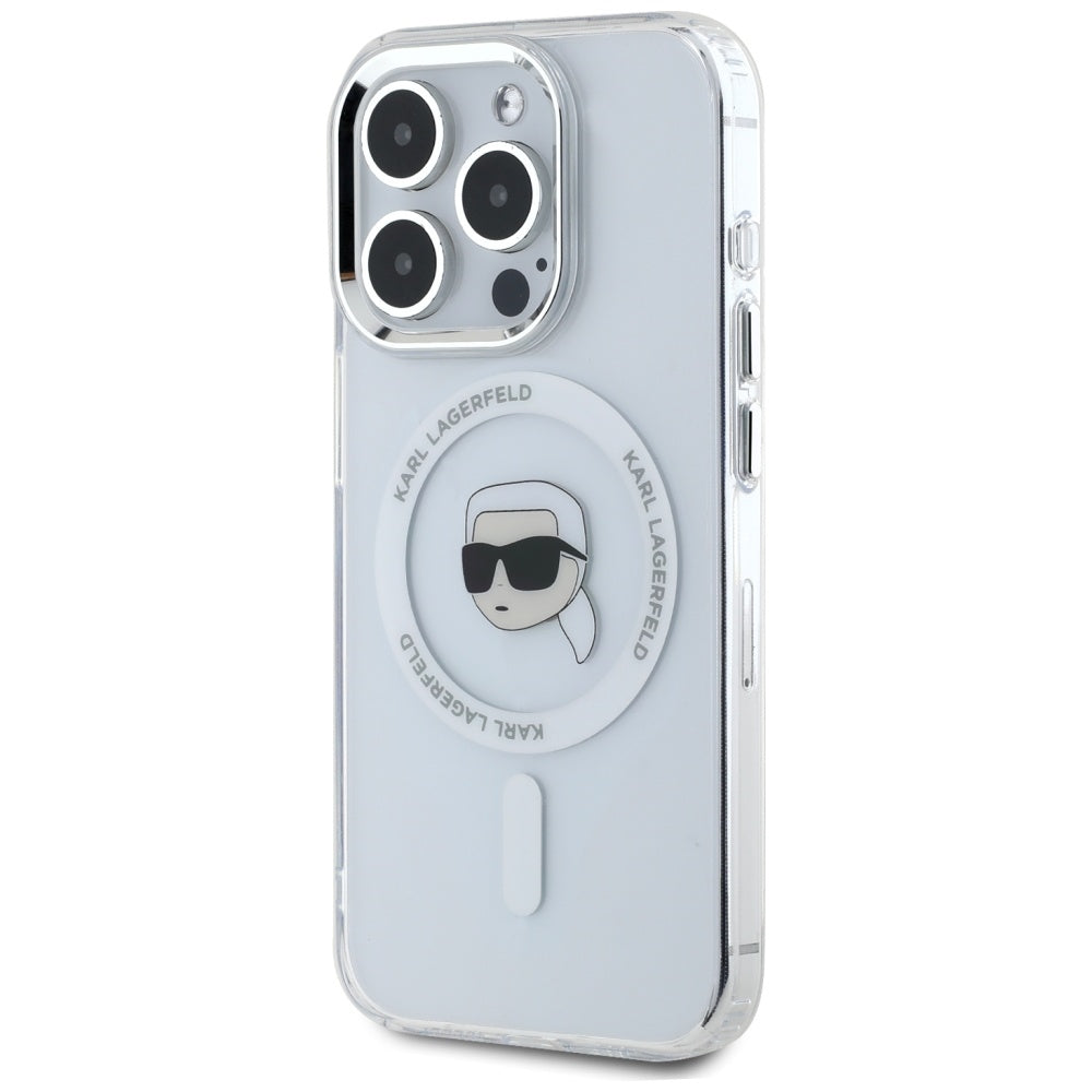 MagSafe cover til Apple iPhone 15 Pro Max, Karl Lagerfeld, IML Metal Karl's Head, Hvid