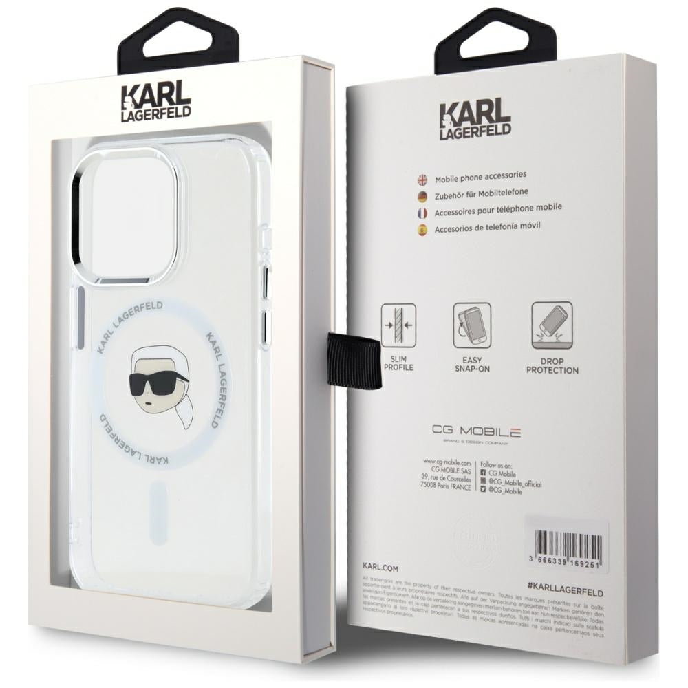 MagSafe cover til Apple iPhone 15 Pro Max, Karl Lagerfeld, IML Metal Karl's Head, Hvid