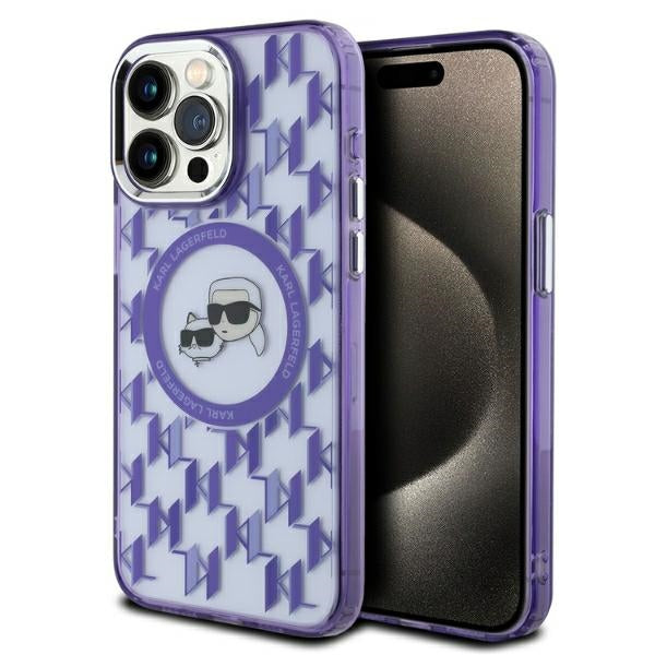 MagSafe cover til Apple iPhone 15 Pro Max, Karl Lagerfeld, IML Monogram Karl & Choupette's Heads, Lilla