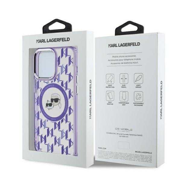 MagSafe cover til Apple iPhone 15 Pro Max, Karl Lagerfeld, IML Monogram Karl & Choupette's Heads, Lilla
