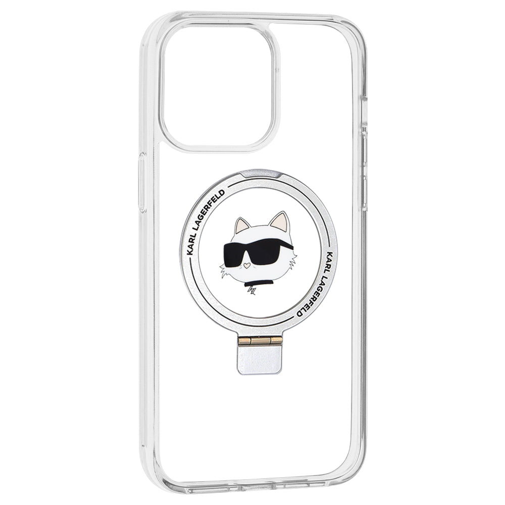 MagSafe cover til Apple iPhone 15 Pro Max, Karl Lagerfeld, Ring Stand Choupette's Head, Hvid