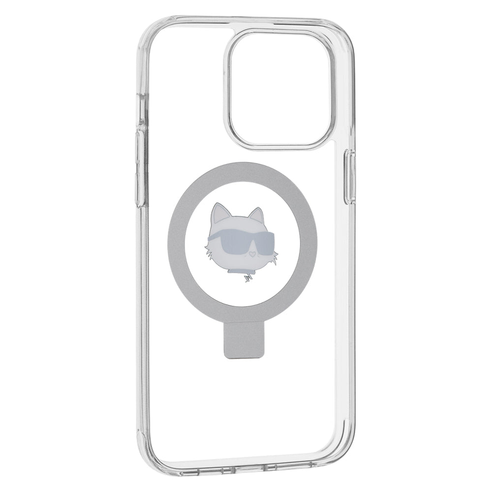 MagSafe cover til Apple iPhone 15 Pro Max, Karl Lagerfeld, Ring Stand Choupette's Head, Hvid