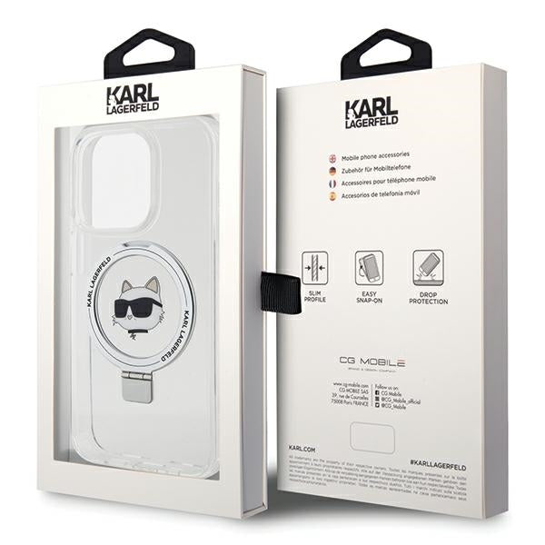 MagSafe cover til Apple iPhone 15 Pro Max, Karl Lagerfeld, Ring Stand Choupette's Head, Hvid