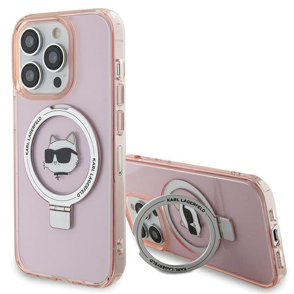 MagSafe cover til Apple iPhone 15 Pro Max, Karl Lagerfeld, Ring Stand Choupette's Head, Pink