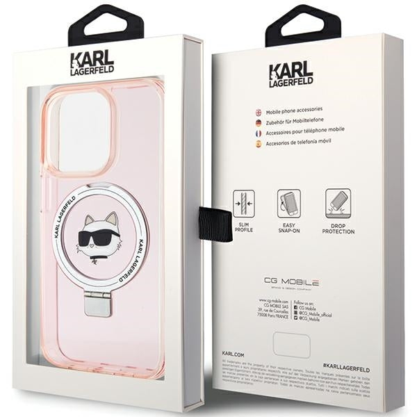 MagSafe cover til Apple iPhone 15 Pro Max, Karl Lagerfeld, Ring Stand Choupette's Head, Pink