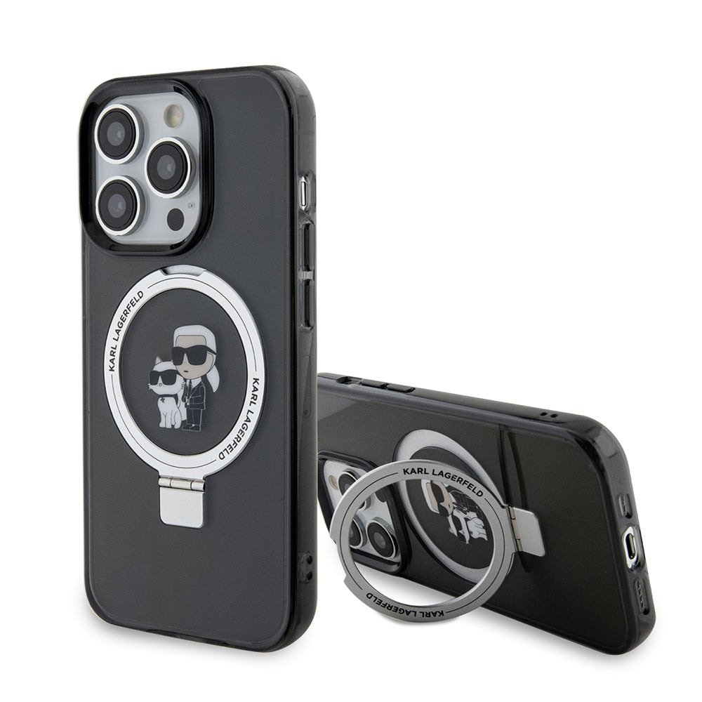 MagSafe cover til Apple iPhone 15 Pro Max, Karl Lagerfeld, Ring Stand Karl & Choupette, Sort