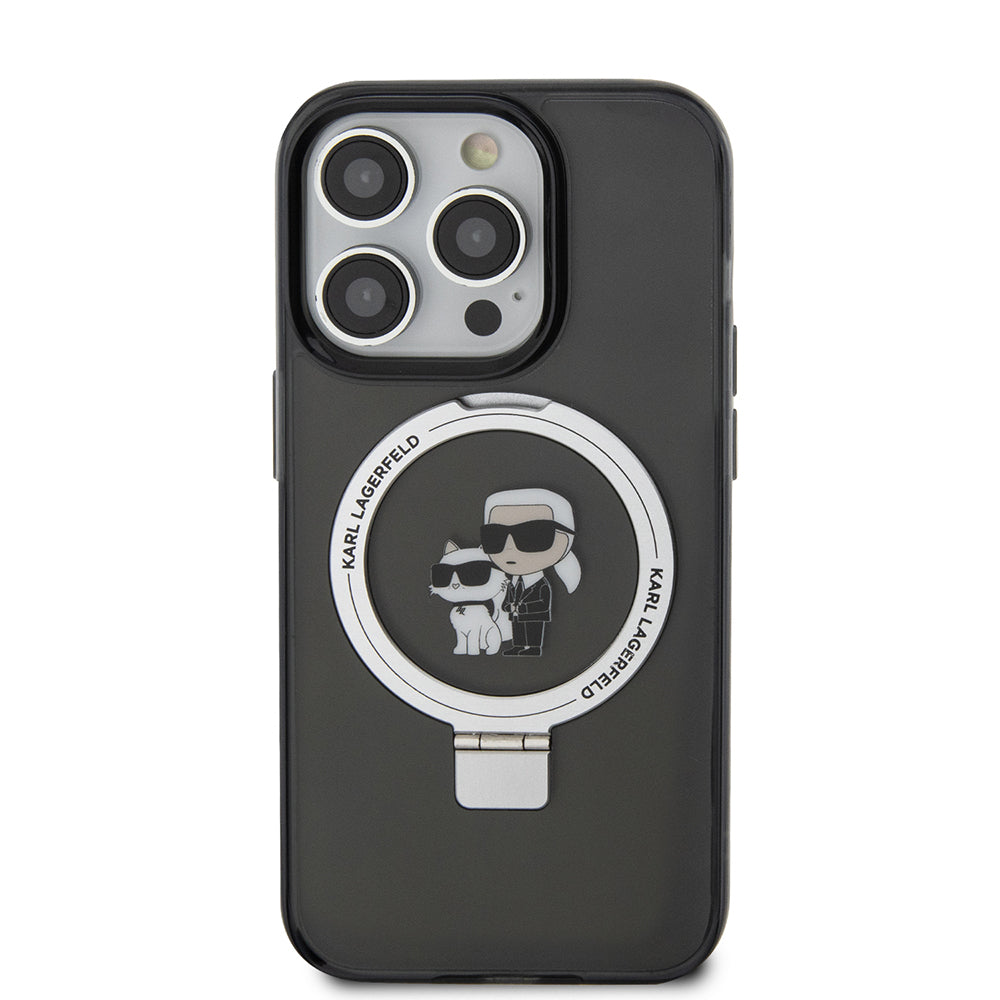 MagSafe cover til Apple iPhone 15 Pro Max, Karl Lagerfeld, Ring Stand Karl & Choupette, Sort