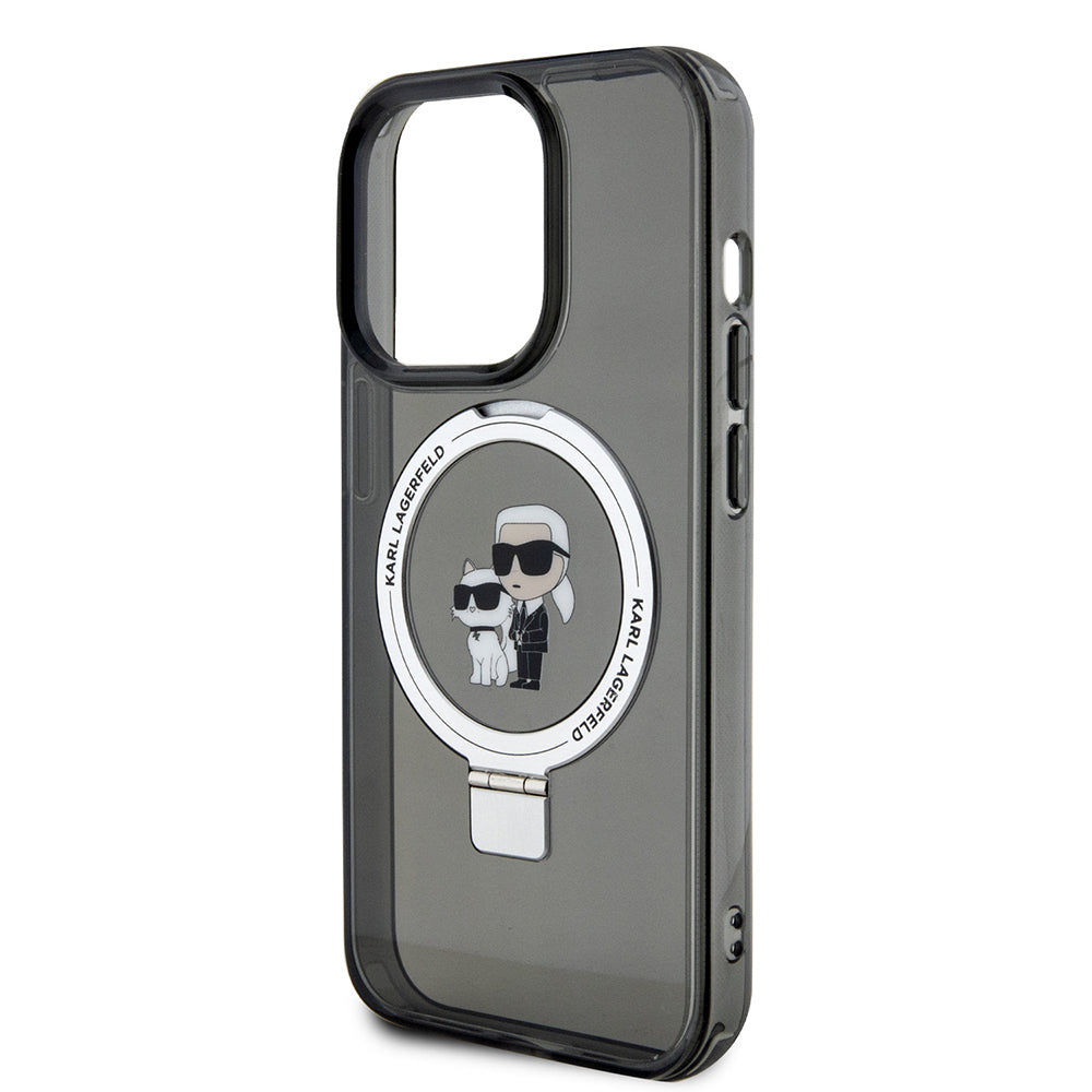 MagSafe cover til Apple iPhone 15 Pro Max, Karl Lagerfeld, Ring Stand Karl & Choupette, Sort