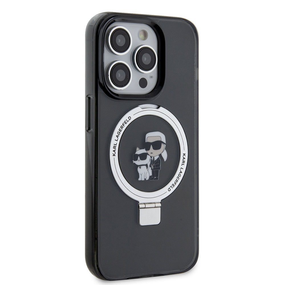 MagSafe cover til Apple iPhone 15 Pro Max, Karl Lagerfeld, Ring Stand Karl & Choupette, Sort