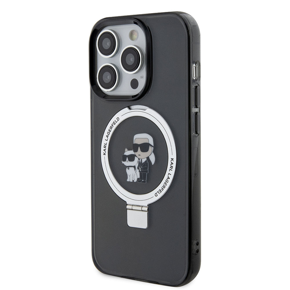 MagSafe cover til Apple iPhone 15 Pro Max, Karl Lagerfeld, Ring Stand Karl & Choupette, Sort