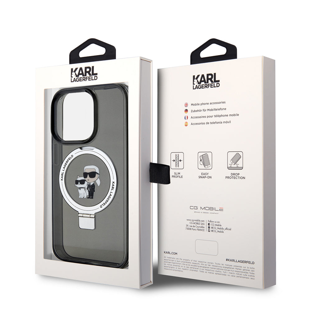 MagSafe cover til Apple iPhone 15 Pro Max, Karl Lagerfeld, Ring Stand Karl & Choupette, Sort