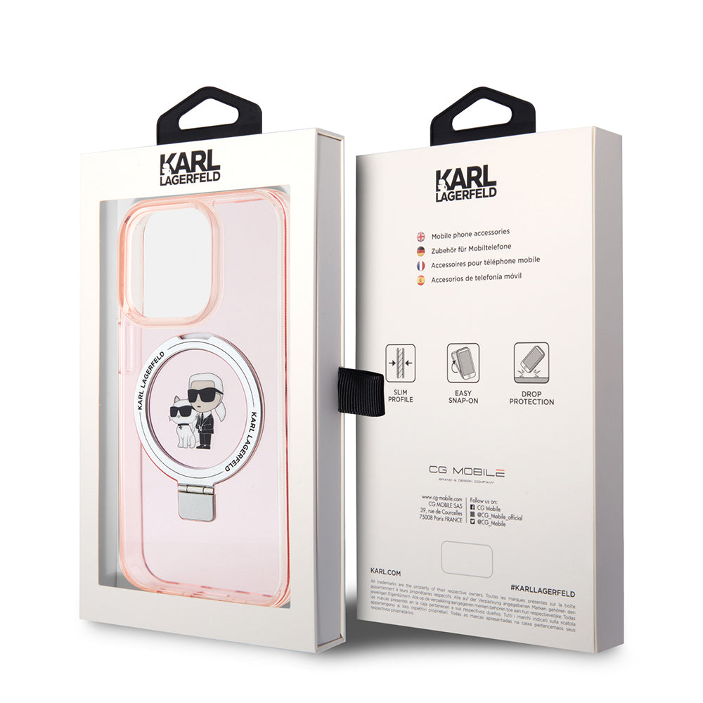 MagSafe cover til Apple iPhone 15 Pro Max, Karl Lagerfeld, Ring Stand Karl & Choupette, Pink