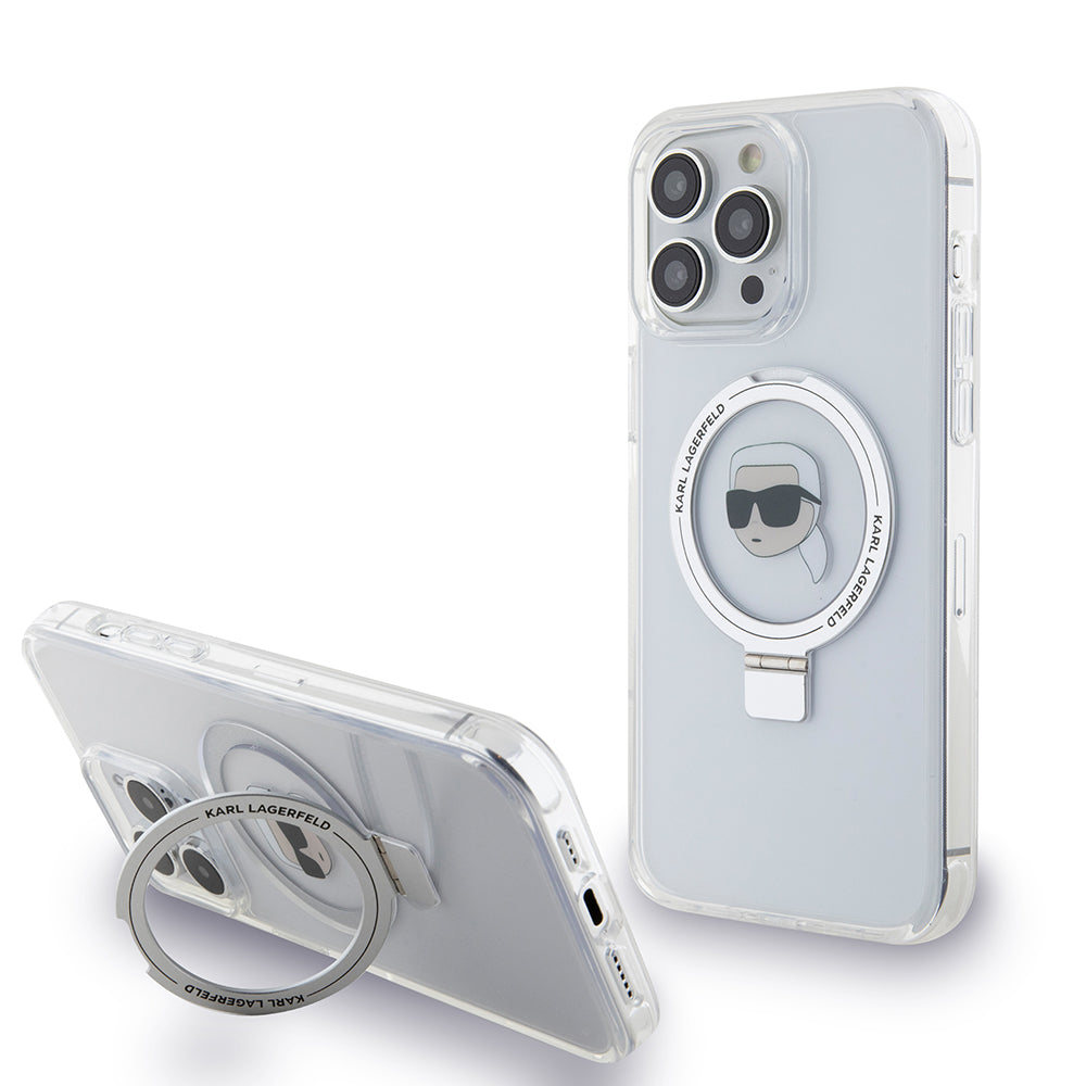 MagSafe cover til Apple iPhone 15 Pro Max, Karl Lagerfeld, Ring Stand Karl's Head, Hvid