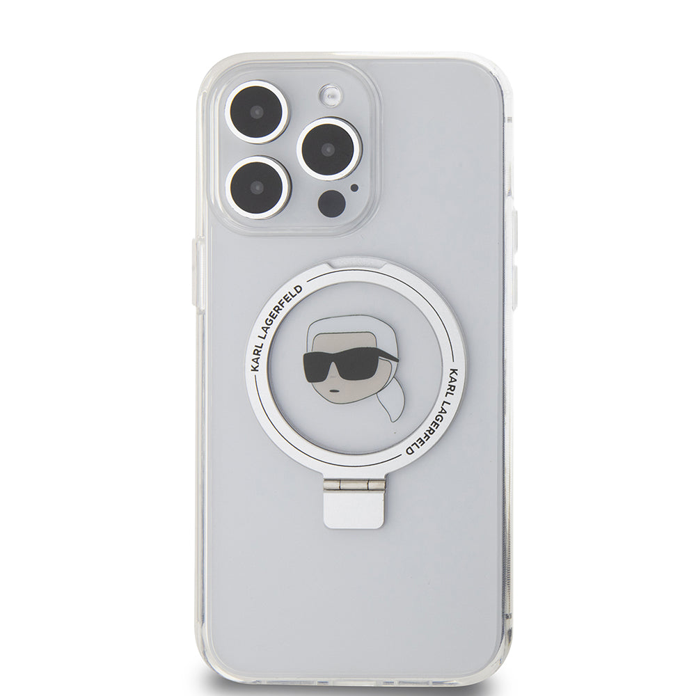 MagSafe cover til Apple iPhone 15 Pro Max, Karl Lagerfeld, Ring Stand Karl's Head, Hvid