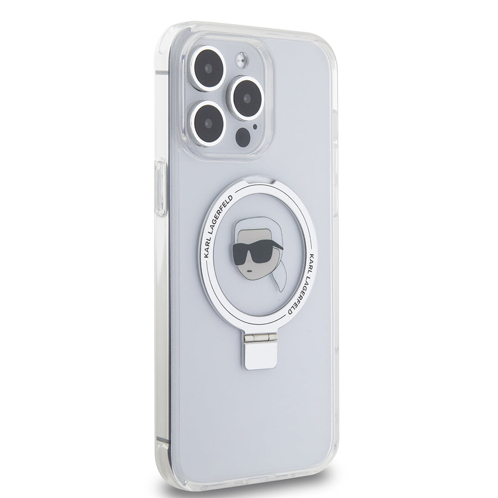 MagSafe cover til Apple iPhone 15 Pro Max, Karl Lagerfeld, Ring Stand Karl's Head, Hvid