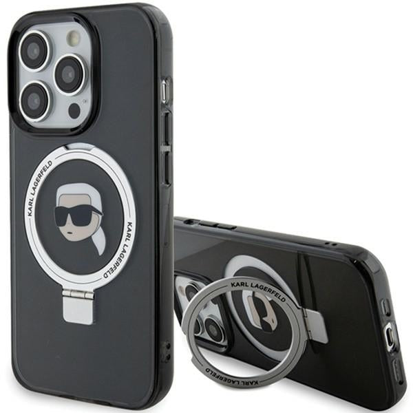 MagSafe cover til Apple iPhone 15 Pro Max, Karl Lagerfeld, Ring Stand Karl's Head, Sort