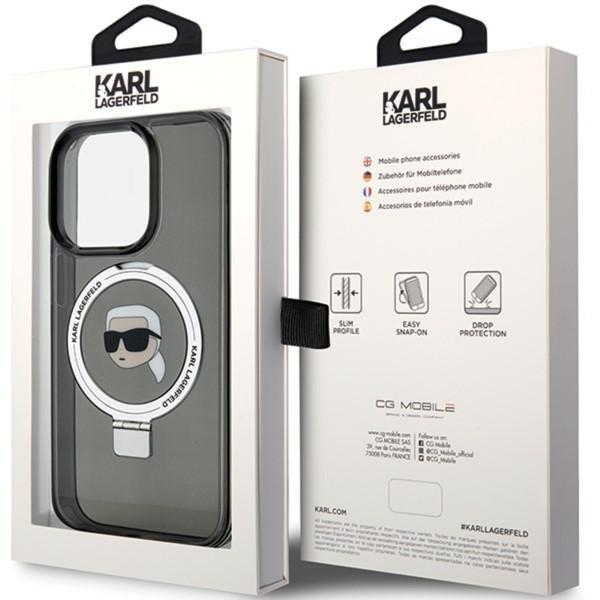 MagSafe cover til Apple iPhone 15 Pro Max, Karl Lagerfeld, Ring Stand Karl's Head, Sort