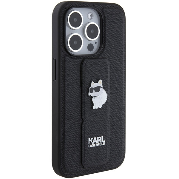MagSafe Case for Apple iPhone 15 Pro Max, Karl Lagerfeld, Saffiano Gripstand Choupette, Black