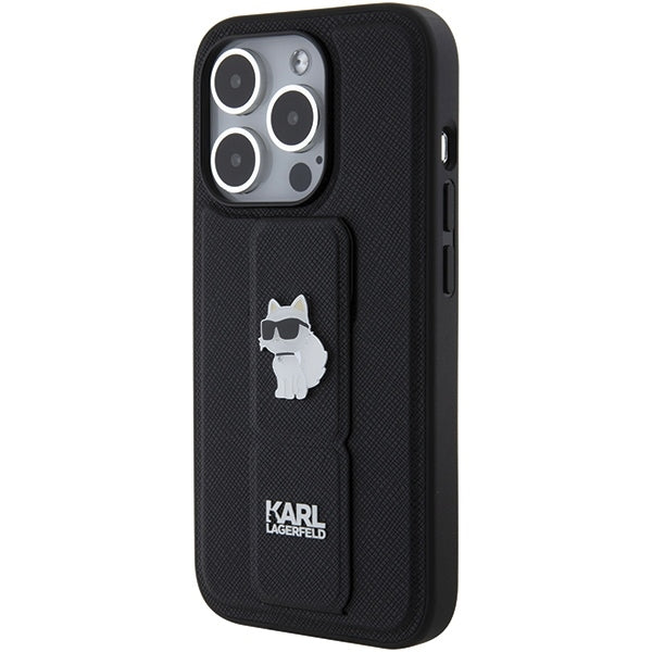 MagSafe Case for Apple iPhone 15 Pro Max, Karl Lagerfeld, Saffiano Gripstand Choupette, Black