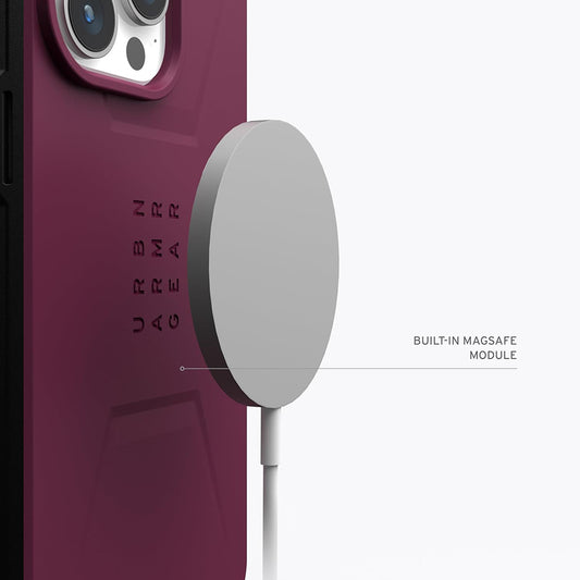 MagSafe Case for Apple iPhone 15 Pro, Urban Armor Gear, Civilian, Burgundy