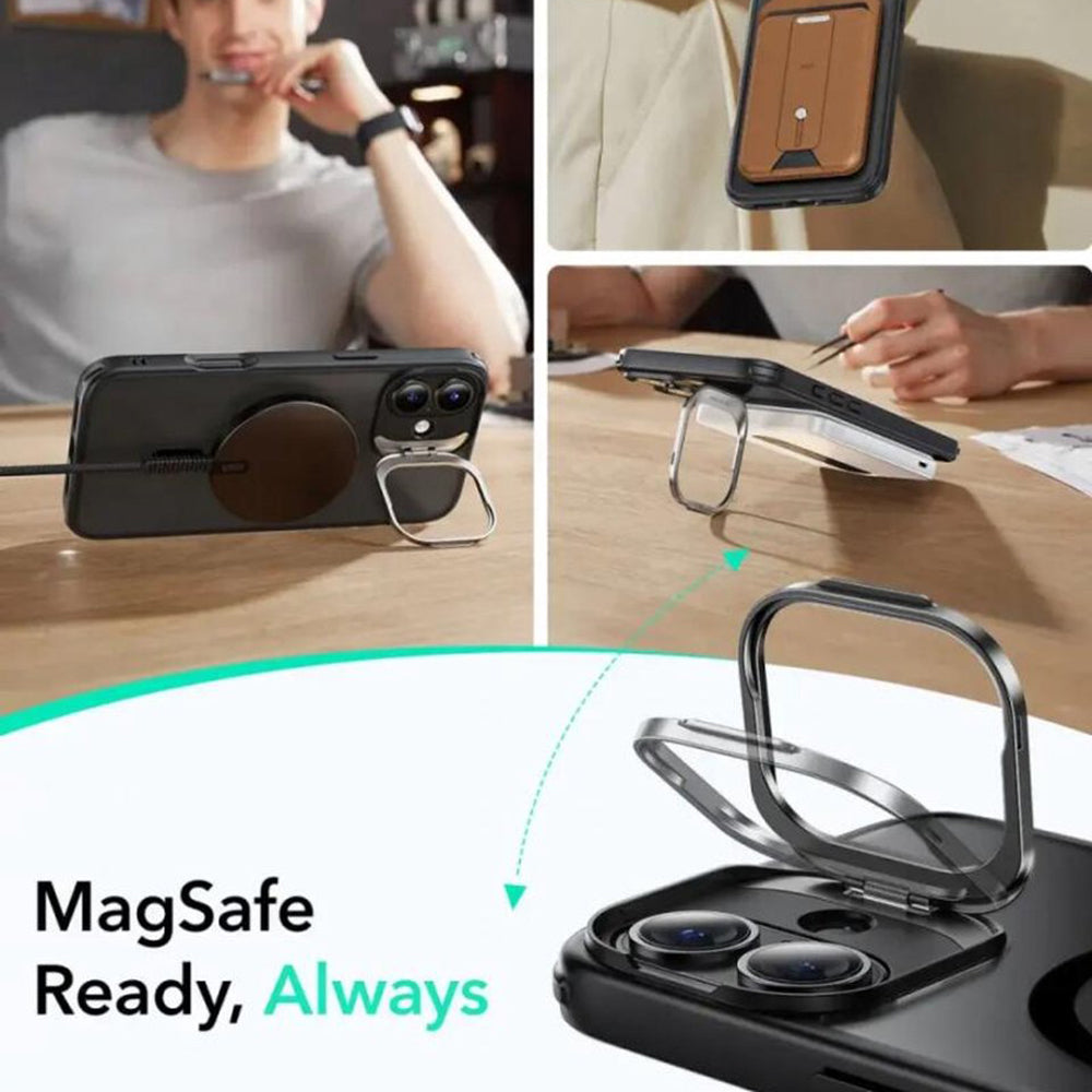 MagSafe cover til Apple iPhone 16, ESR, Classic Hybrid Kickstand Slide, Satin Sort