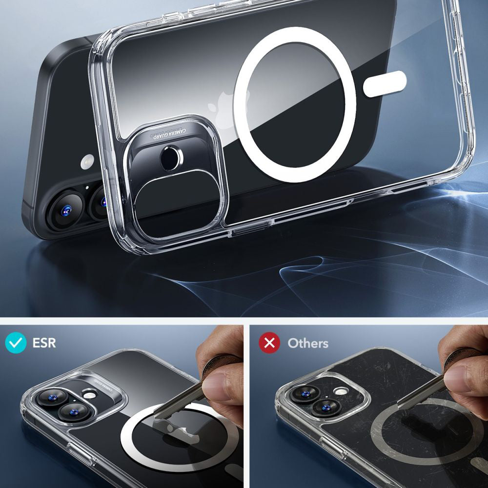 MagSafe cover til Apple iPhone 16, ESR, Classic Hybrid med skærmbeskytter, Transparent