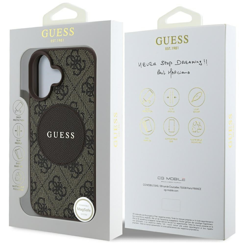 MagSafe cover til Apple iPhone 16, Guess, 4G Circle Classic Logo, Brun