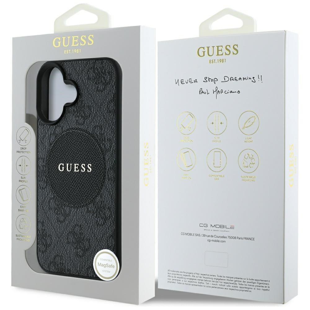 MagSafe cover til Apple iPhone 16, Guess, 4G Circle Classic Logo, Sort