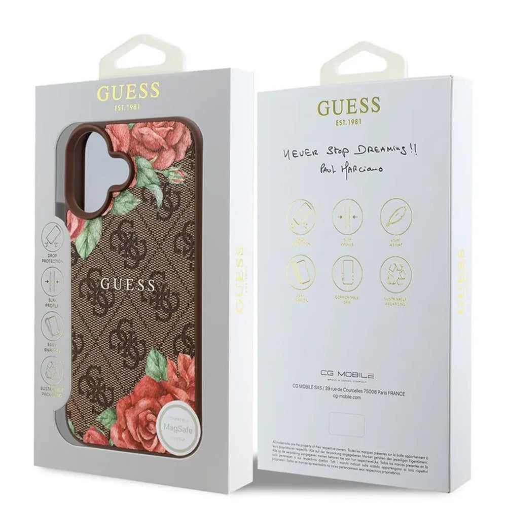 MagSafe cover til Apple iPhone 16, Guess, 4G Flowers Print, Brun