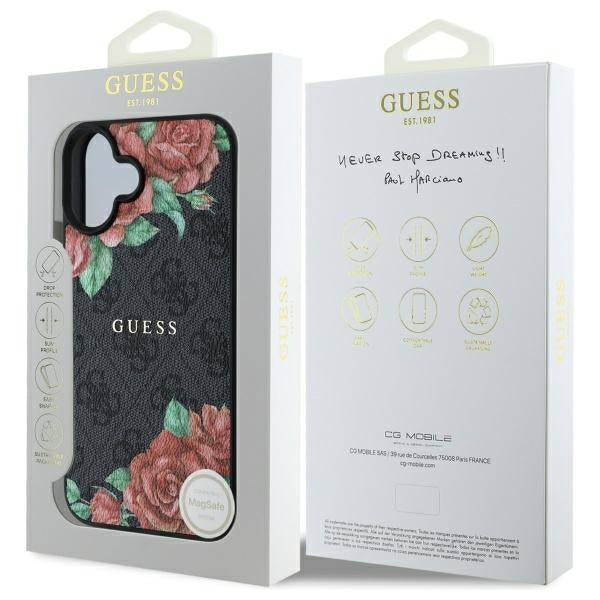MagSafe cover til Apple iPhone 16, Guess, 4G Flowers Print, Sort