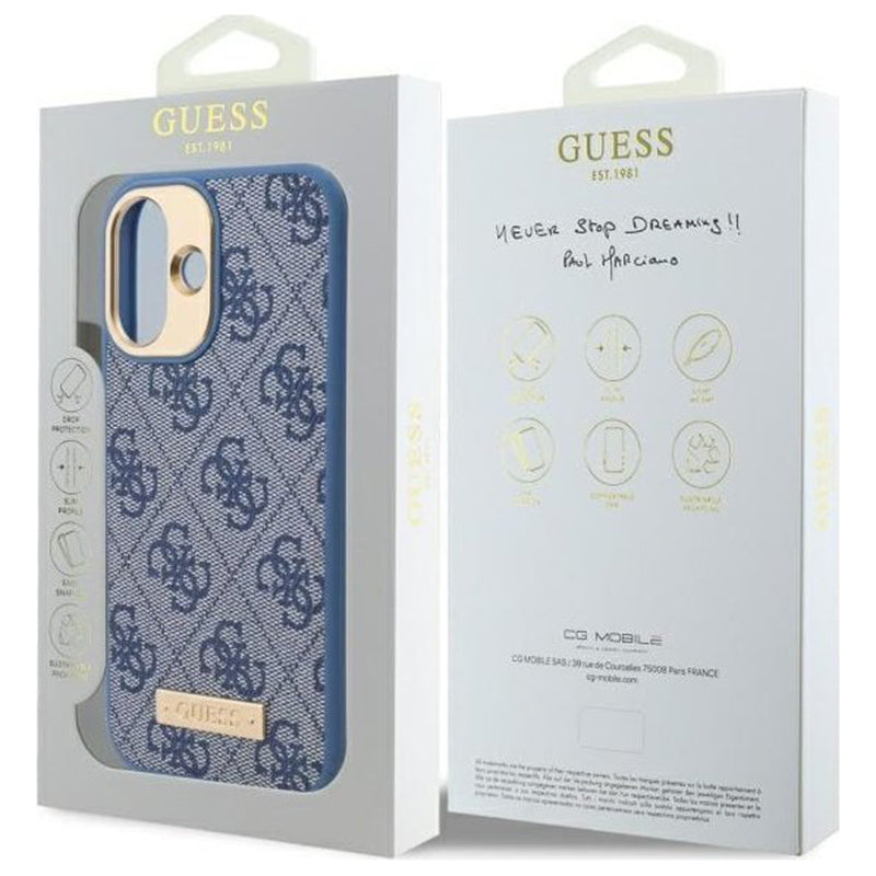 MagSafe cover til Apple iPhone 16, Guess, 4G Logo Plate, Blå