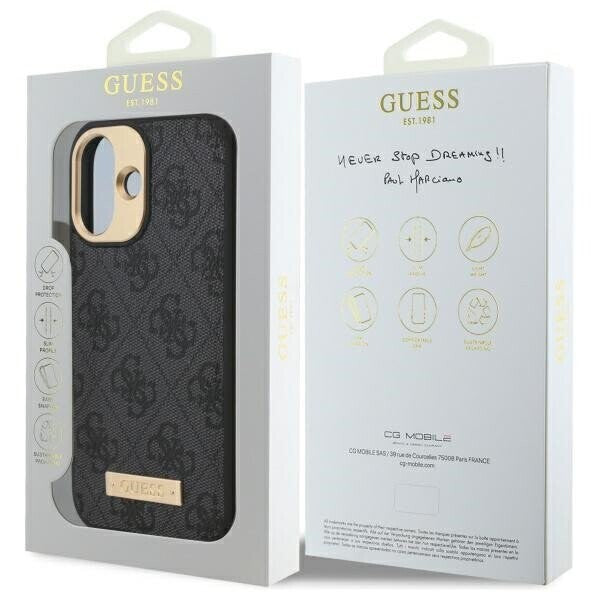 MagSafe cover til Apple iPhone 16, Guess, 4G Logo Plate, Sort