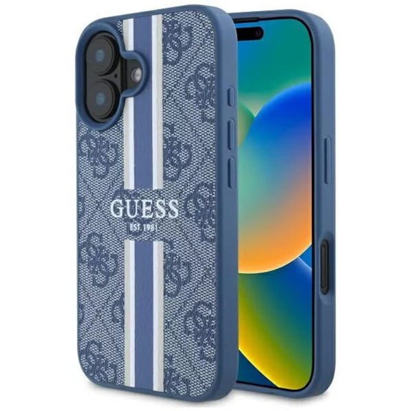 MagSafe cover til Apple iPhone 16, Guess, 4G Printed Stripes, Blå