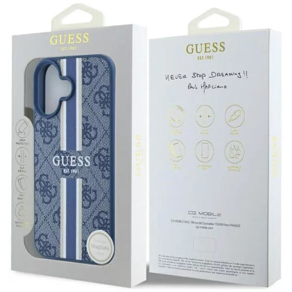 MagSafe cover til Apple iPhone 16, Guess, 4G Printed Stripes, Blå