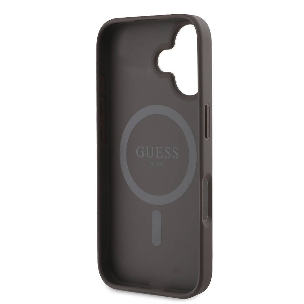 MagSafe Case for Apple iPhone 16, Guess, 4G Printed Stripes, Brown