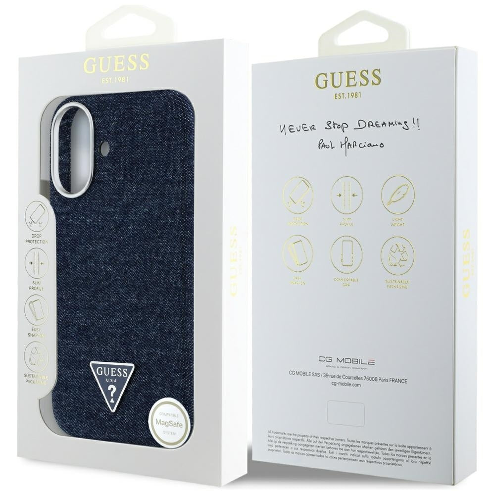 MagSafe cover til Apple iPhone 16, Guess, Denim Triangle Logo, Blå
