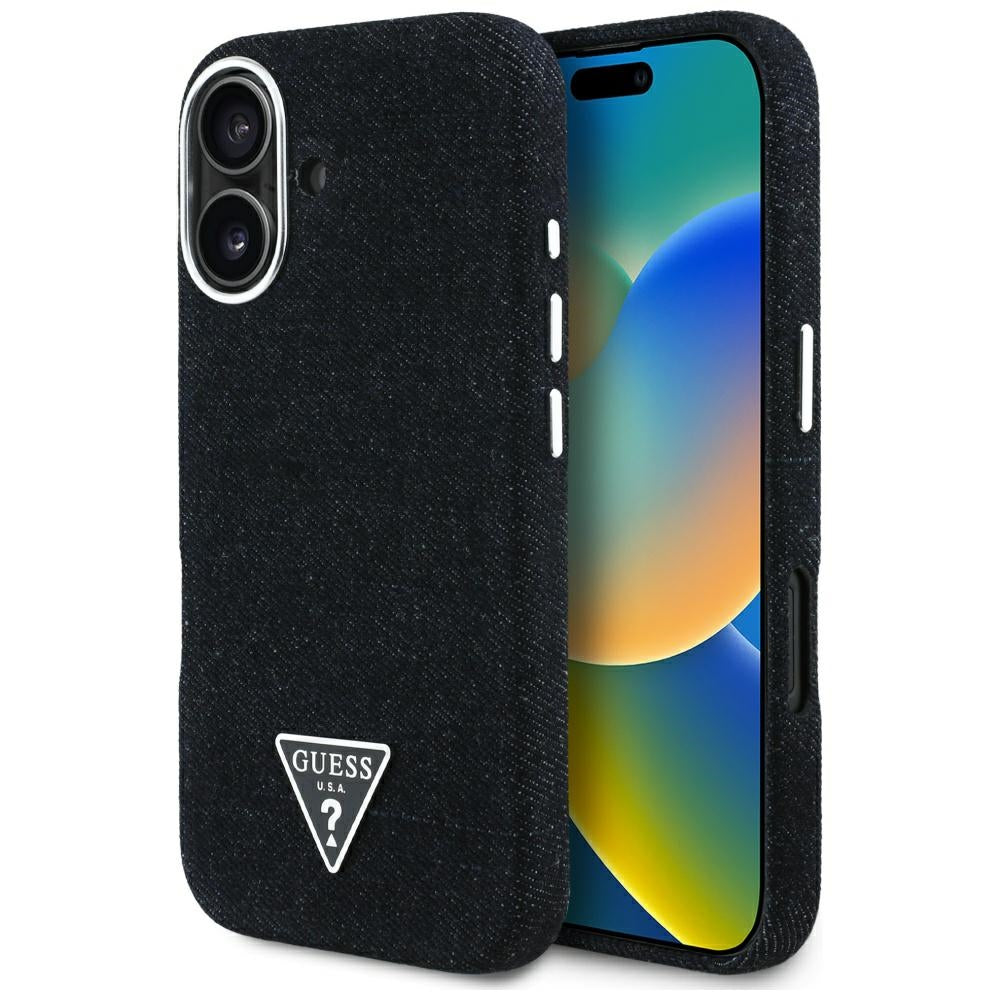 MagSafe cover til Apple iPhone 16, Guess, Denim Triangle Logo, Sort