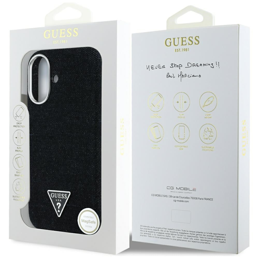 MagSafe cover til Apple iPhone 16, Guess, Denim Triangle Logo, Sort