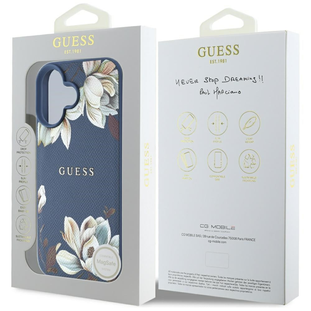 MagSafe cover til Apple iPhone 16, Guess, Grained Flowers, Blå