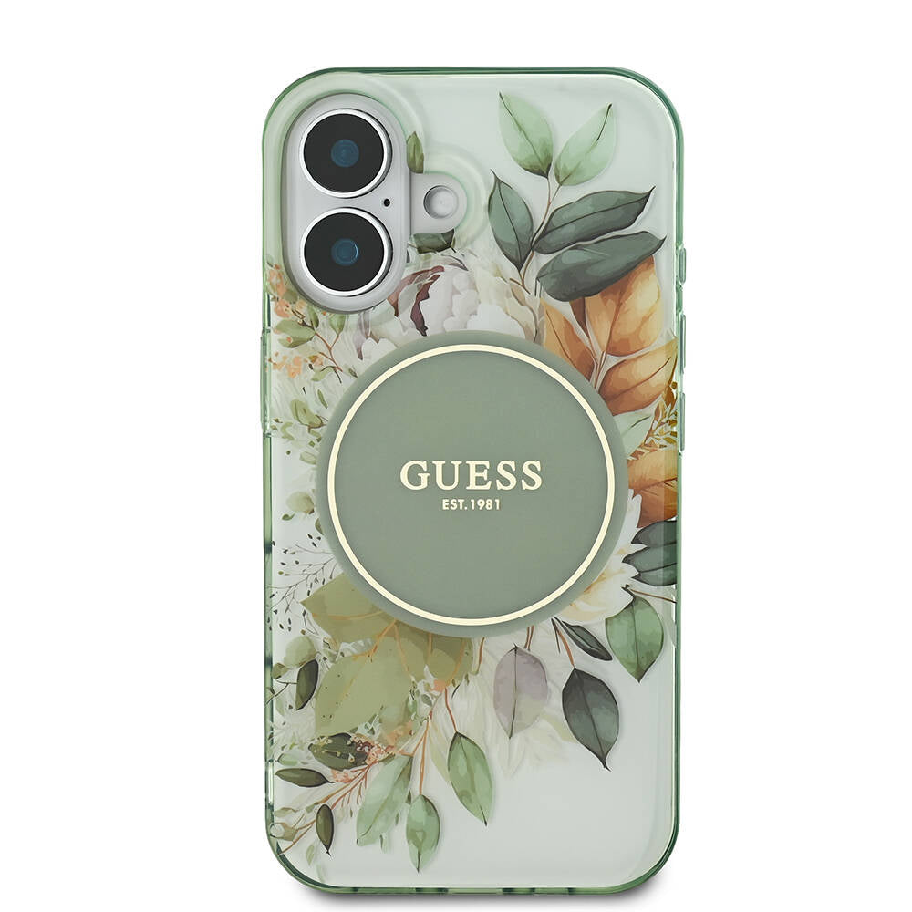 MagSafe cover til Apple iPhone 16, Guess, IML Flower & Tonal Circle, Grøn