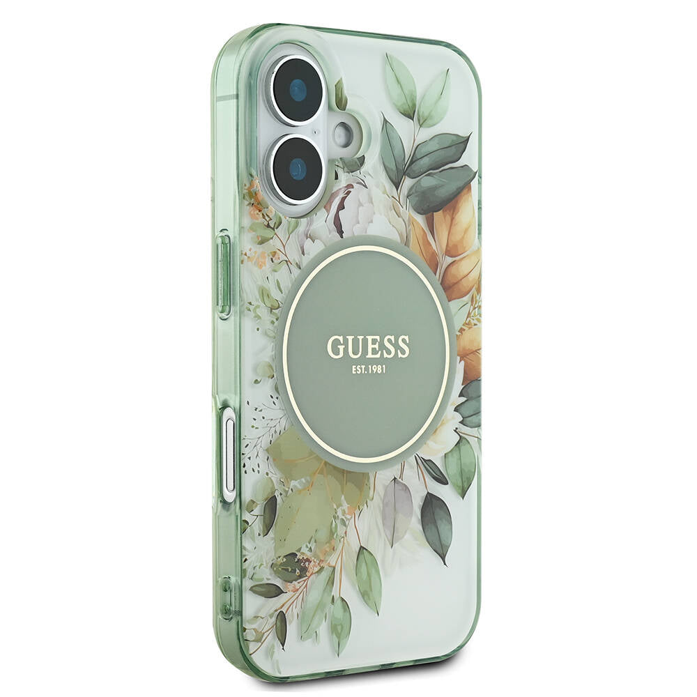 MagSafe cover til Apple iPhone 16, Guess, IML Flower & Tonal Circle, Grøn