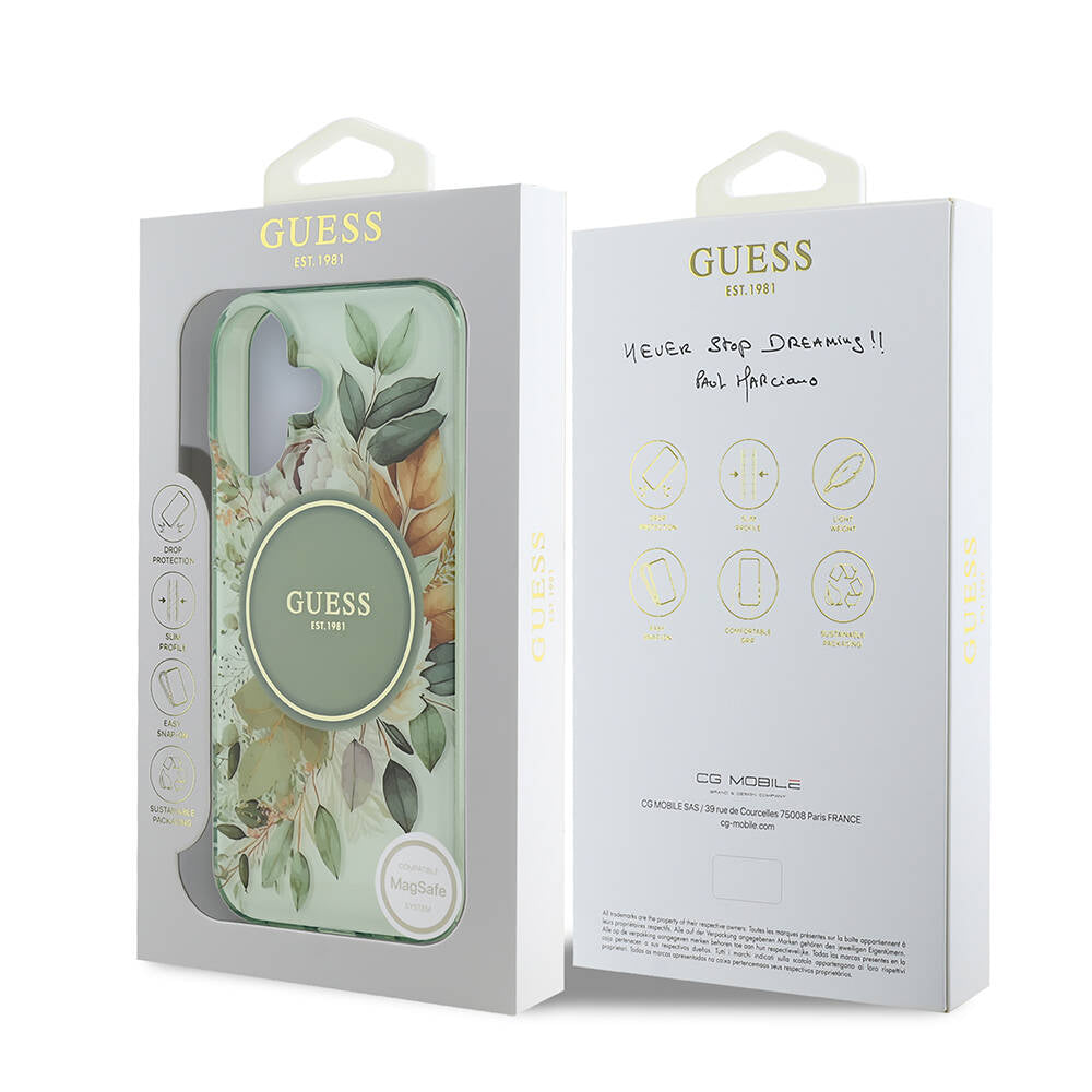 MagSafe cover til Apple iPhone 16, Guess, IML Flower & Tonal Circle, Grøn
