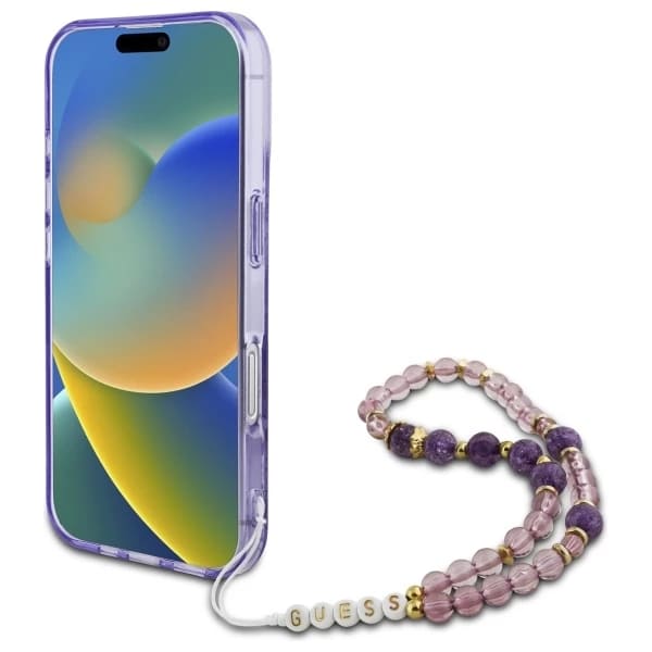 MagSafe cover til Apple iPhone 16, Guess, IML Flowers with Pearl Strap, Lilla