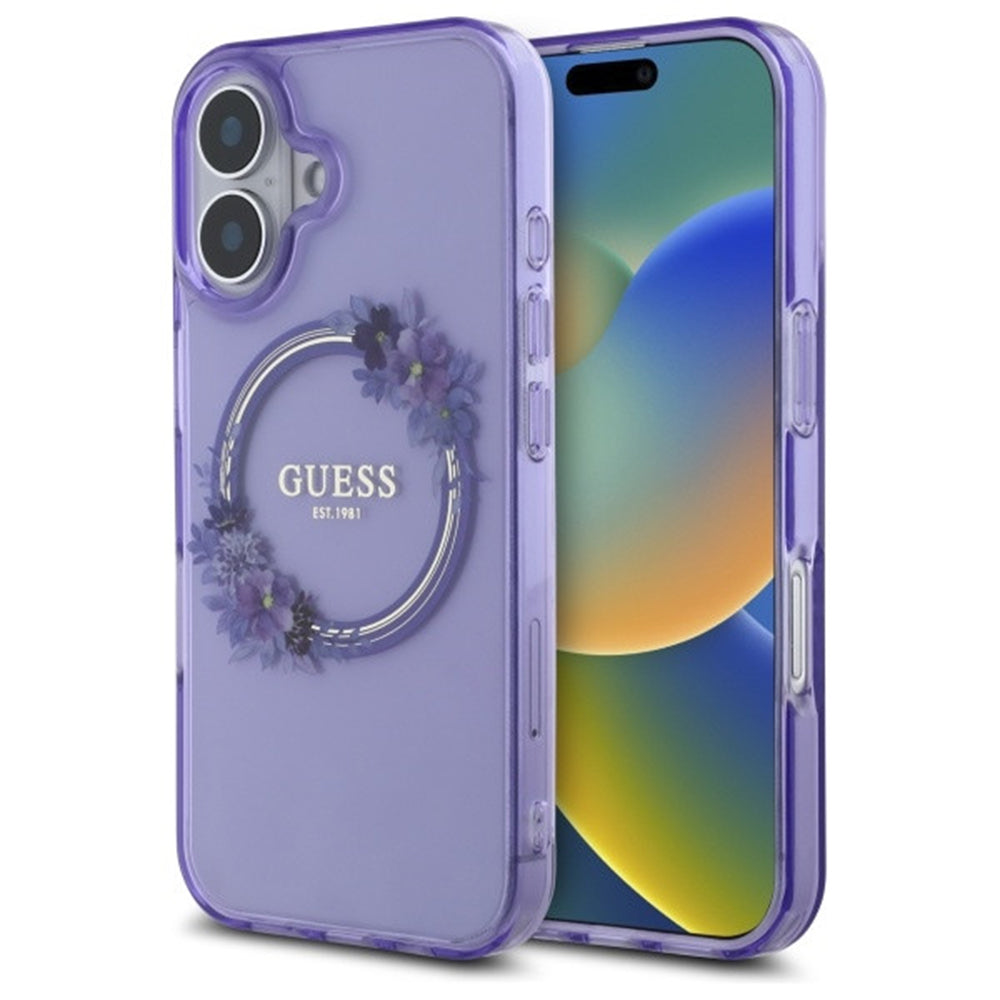MagSafe cover til Apple iPhone 16, Guess, IML Flowers Wreath, Lilla