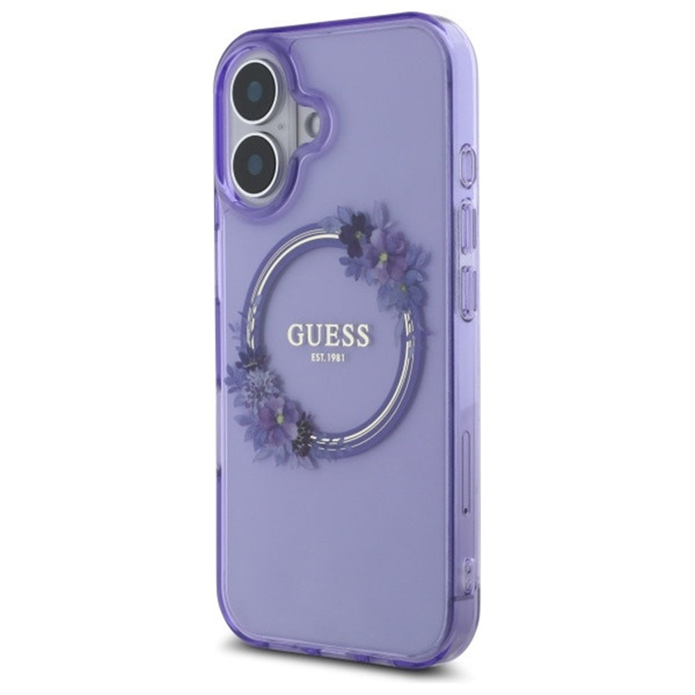 MagSafe cover til Apple iPhone 16, Guess, IML Flowers Wreath, Lilla