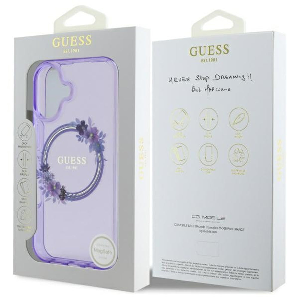 MagSafe cover til Apple iPhone 16, Guess, IML Flowers Wreath, Lilla