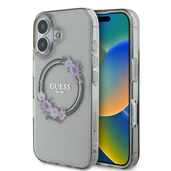 MagSafe cover til Apple iPhone 16, Guess, IML Flowers Wreath, Sort