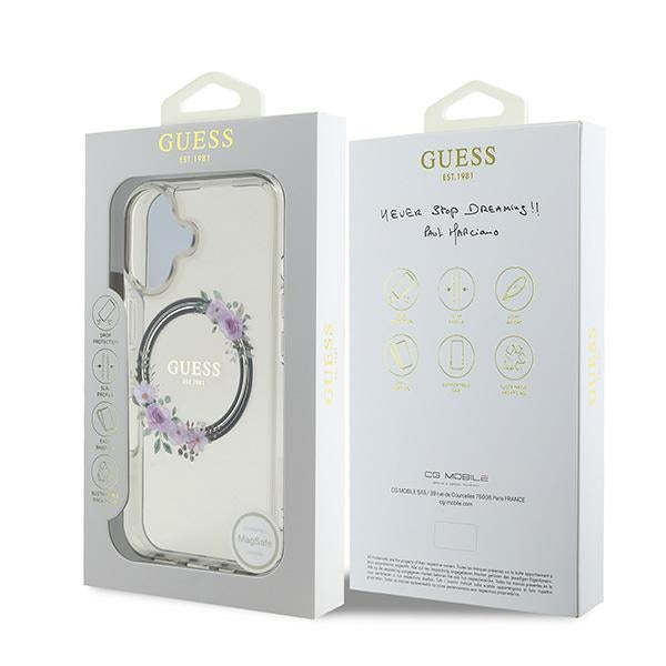 MagSafe cover til Apple iPhone 16, Guess, IML Flowers Wreath, Sort